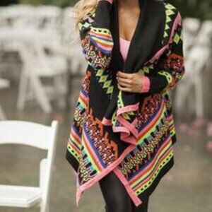 Lulumari Neon Geometric Waterfall Cardigan Sweater (S/M)